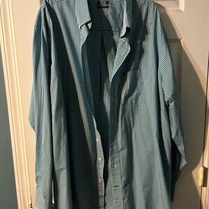 Izod Men's Teal Gingham Button Down Shirt
